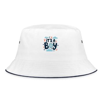 Willkommen Kleiner Junge - Es ist ein Junge - Bucket Hat - Weiß/Navy - Vorne