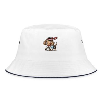 Der bayerische Dackel in Lederhose - Bucket Hat - Weiß/Navy - Vorne