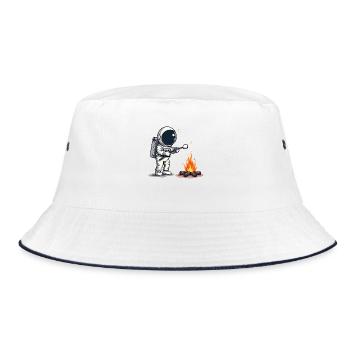 Astronaut roasting marshmallow at campfire - Bucket Hat - white/navy - Front