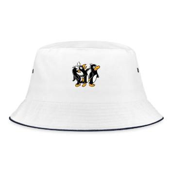 Crazy penguins running stupid kicking team friends - Bucket Hat - white/navy - Front