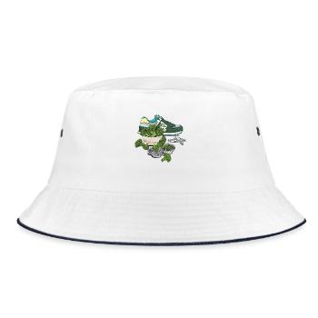 Sneaker (grün) // Illustration - Bucket Hat - Weiß/Navy - Vorne