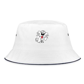 Hund Sitzt Lustig Süß Streck Zunge Heraus Comic - Bucket Hat - Weiß/Navy - Vorne