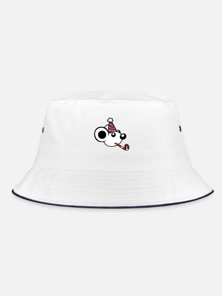 Maus Geburtstagsfeier Geburtstag Feiern Party Hut - Bucket Hat - Weiß/Navy - Vorne