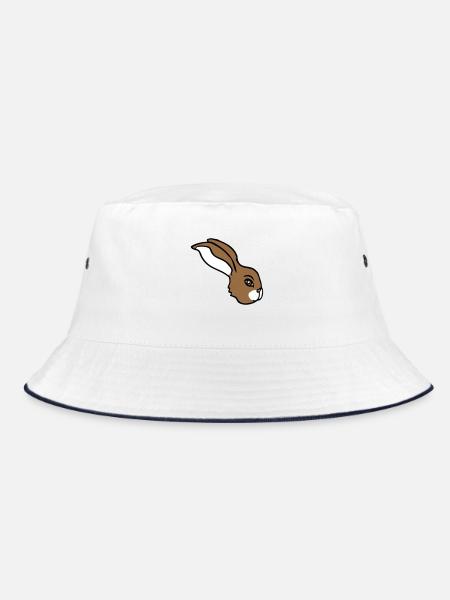 Bunny face peeking sideways profile side view - Bucket Hat - white/navy - Front