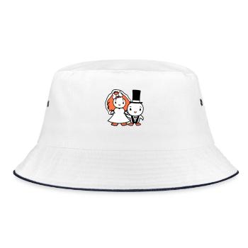 2 Vögel Hochzeitspaar Enten Hochzeit Mann Frau süß - Bucket Hat - Weiß/Navy - Vorne
