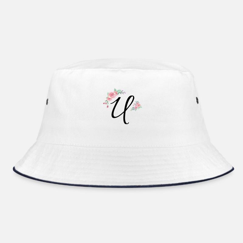 Buchstabe u Blumen - Bucket Hat - Weiß/Navy