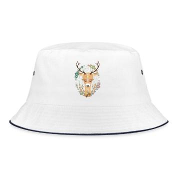 Hirsch im Wald - Bucket Hat - Weiß/Navy - Vorne