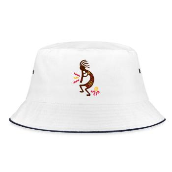 kokopelli carving amerikanisch - Bucket Hat - Weiß/Navy - Vorne