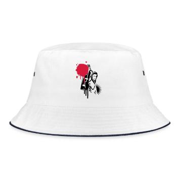 Graffiti sprayer mit Sprühdose im Graffiti Stil - Bucket Hat - Weiß/Navy - Vorne