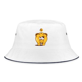 A funny piggy bank with a dollar - Bucket Hat - white/navy - Front
