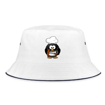 Kochpinguin mit Grillwurst - Bucket Hat - Weiß/Navy - Vorne