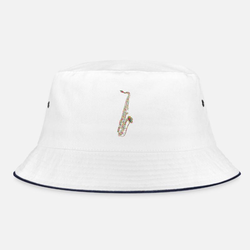 Buntes Saxophon - Bucket Hat - Weiß/Navy
