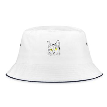 Cat, hangover, cat lover, cat's head, cat's eye - Bucket Hat - white/navy - Front
