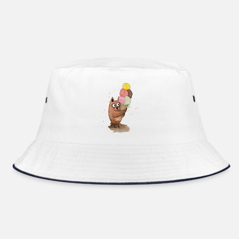 Eule mit riesigem Eis - Bucket Hat - Weiß/Navy