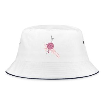 Knitting needles with wool and flowers - Bucket Hat - white/navy - Front