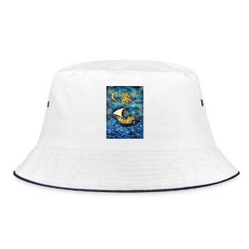 Vessel in the Starry Ocean - Bucket Hat - white/navy - Front