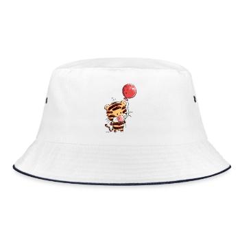 Niedlicher Tiger mit Ballon I Luftballon Tierkind  - Bucket Hat - Weiß/Navy - Vorne