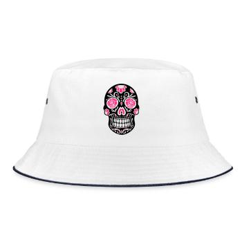 Traditional Mexican sugar skull, day of the dead. - Bucket Hat - white/navy - Front