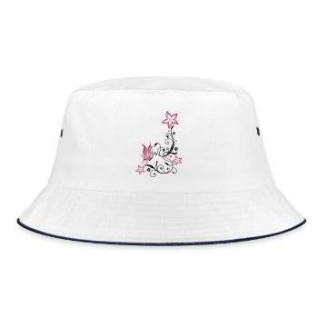 Florale Ranke mit Blüten und Schmetterling - Bucket Hat - Weiß/Navy - Vorne