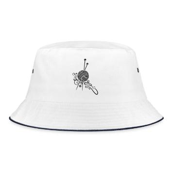 Knitting needles with wool and flowers. - Bucket Hat - white/navy - Front