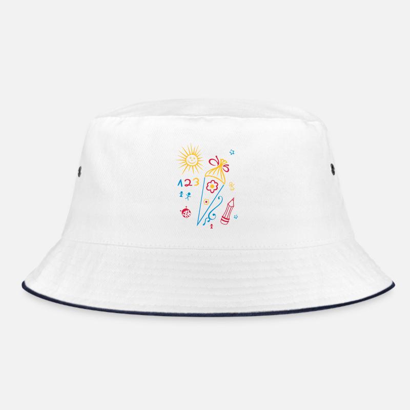 Schule, Schulanfang, Kinder, back to school - Bucket Hat - Weiß/Navy