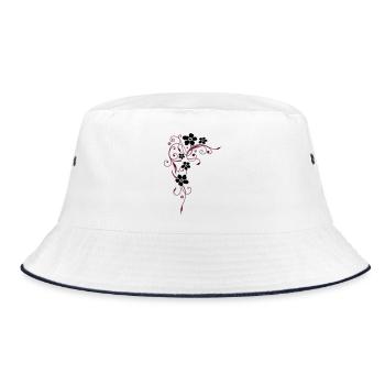 Schwarze Blüten mit dunkelroten Ranken - Bucket Hat - Weiß/Navy - Vorne