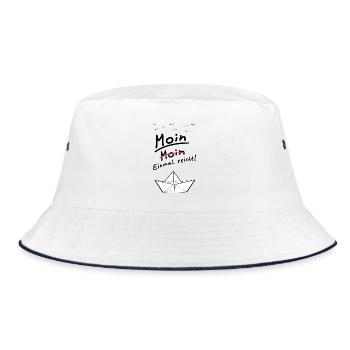 Moin Papierschiff Norden Meer Küste Platt Möwen - Bucket Hat - Weiß/Navy - Vorne