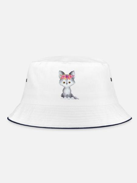 Katzenkätzchen mit Blütenkrone - Bucket Hat - Weiß/Navy