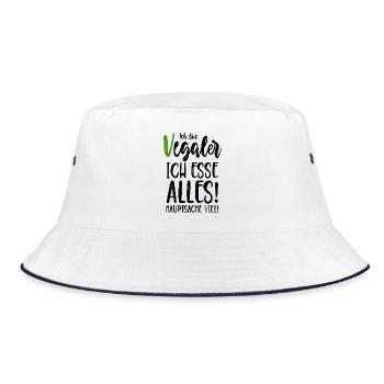 Ich bin Vegaler - Ich esse alles - Hauptsache viel - Bucket Hat - Weiß/Navy - Vorne