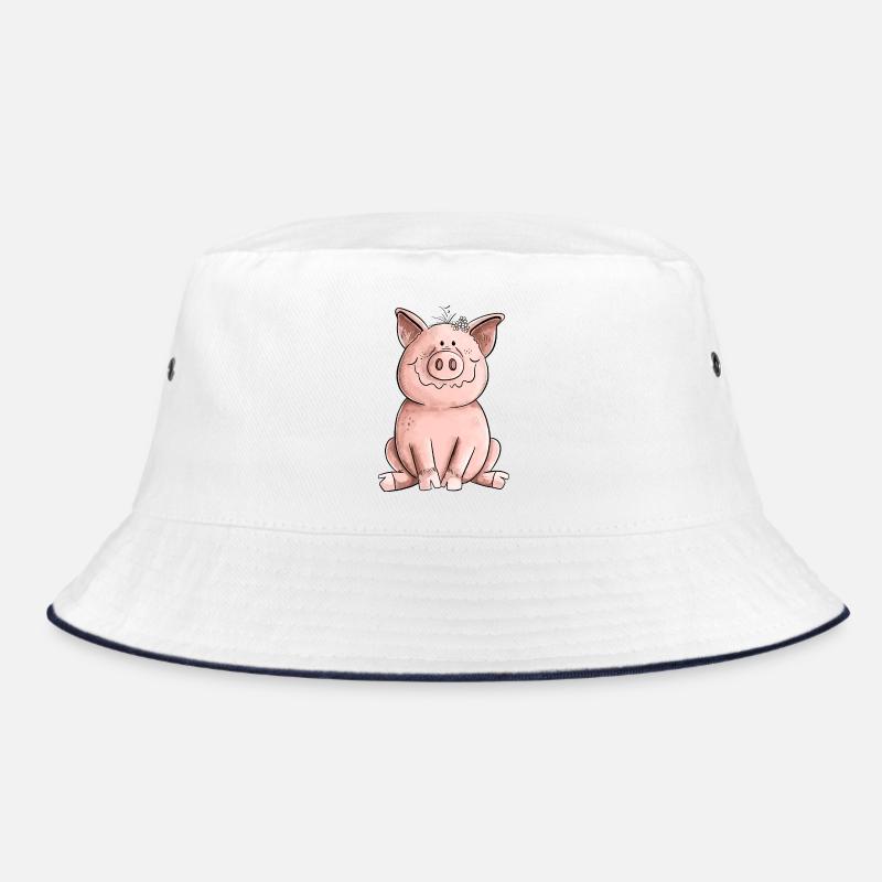 Glückliches Schwein - Bucket Hat - Weiß/Navy