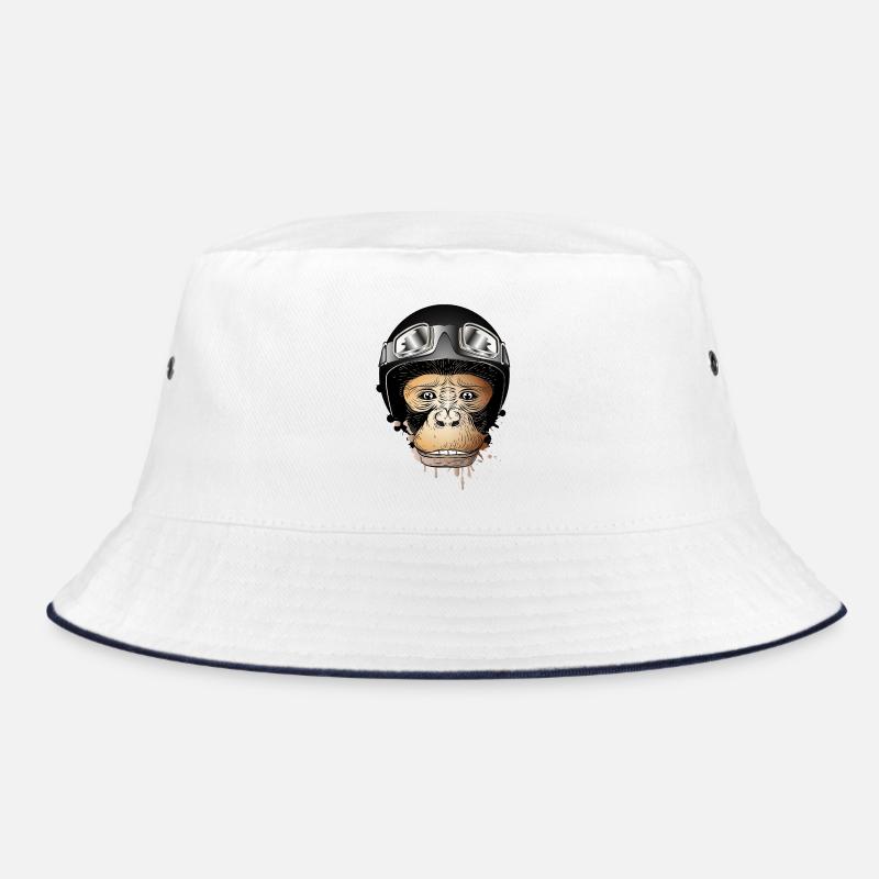 Affe mit Retro Motorrad Helm und Motorrad Brille Bucket Hat