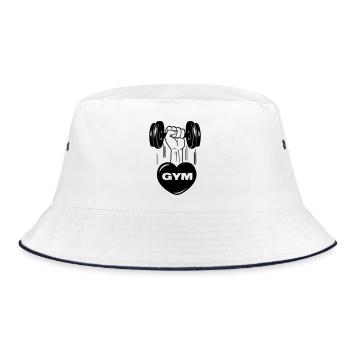 Fitness GYM dumbbel weight with heart - Bucket Hat - white/navy - Front