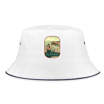 Retro badge, Algarve Portugal, beach summer sun - Bucket Hat - white/navy - Front