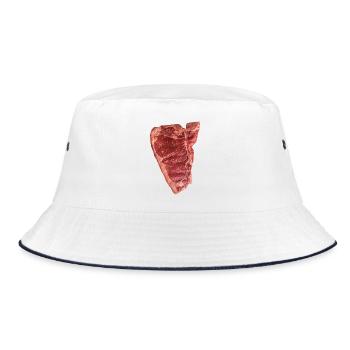Rohes Steakgrafik Shirt - Bucket Hat - Weiß/Navy - Vorne