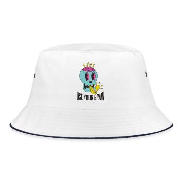 Benutze dein Gehirn - Bucket Hat - Weiß/Navy - Vorne