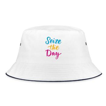 Nutze den Tag - Bucket Hat - Weiß/Navy - Vorne