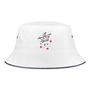 Narrenkappe Bonbons Kamelle - Bucket Hat - Weiß/Navy - Vorne