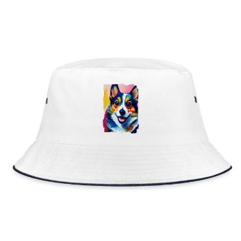 Portrait of dog corgi - Bucket Hat - white/navy - Front