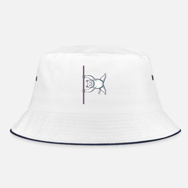 Weiße Comic Katze im Iron X - Bucket Hat - Weiß/Navy