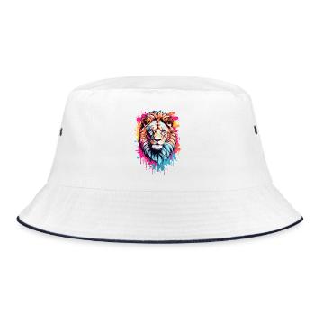 Bunter Löwenkopf - Bucket Hat - Weiß/Navy - Vorne