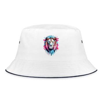 Bunter Löwenkopf - Bucket Hat - Weiß/Navy - Vorne