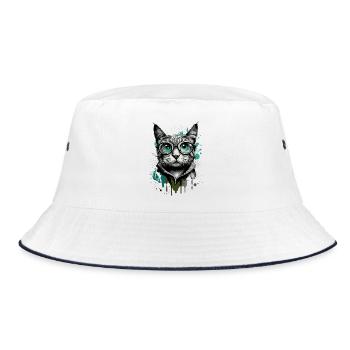 Chat à lunettes - Nerd Cat - Visage de chat - Bob - blanc/marine - Devant