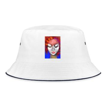 Ausdrucksstarke Frauenporträt Illustration - Bucket Hat - Weiß/Navy - Vorne