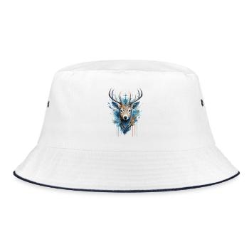 Hirsch Hirschgeweih Tier Natur Wald Wildnis Berge - Bucket Hat - Weiß/Navy - Vorne