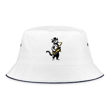 Cat Saxophone Music Street Art Stencils Style - Bucket Hat - white/navy - Front