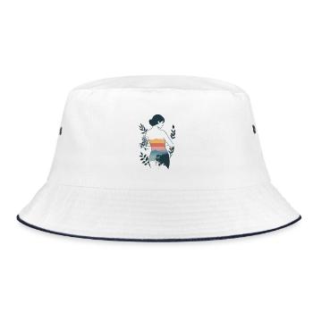 Woman with Mountain Landscape and Nature - Bucket Hat - white/navy - Front