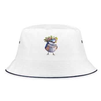 Vogel Blumenkranz - Bucket Hat - Weiß/Navy - Vorne