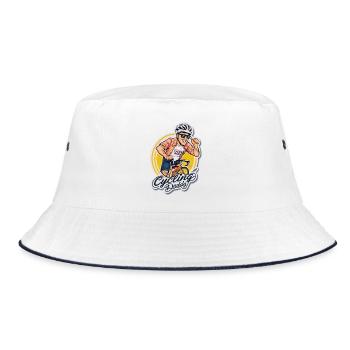 Radfahren Papa Cartoon Aufkleber - Bucket Hat - Weiß/Navy - Vorne