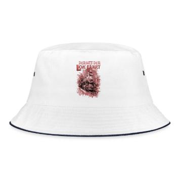Der mit der Lok Lokomotive fährt Lokführer Zug - Bucket Hat - Weiß/Navy - Vorne