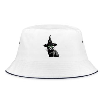 Cat Green Eyes Witch Hat Walpurgis Night - Bucket Hat - white/navy - Front